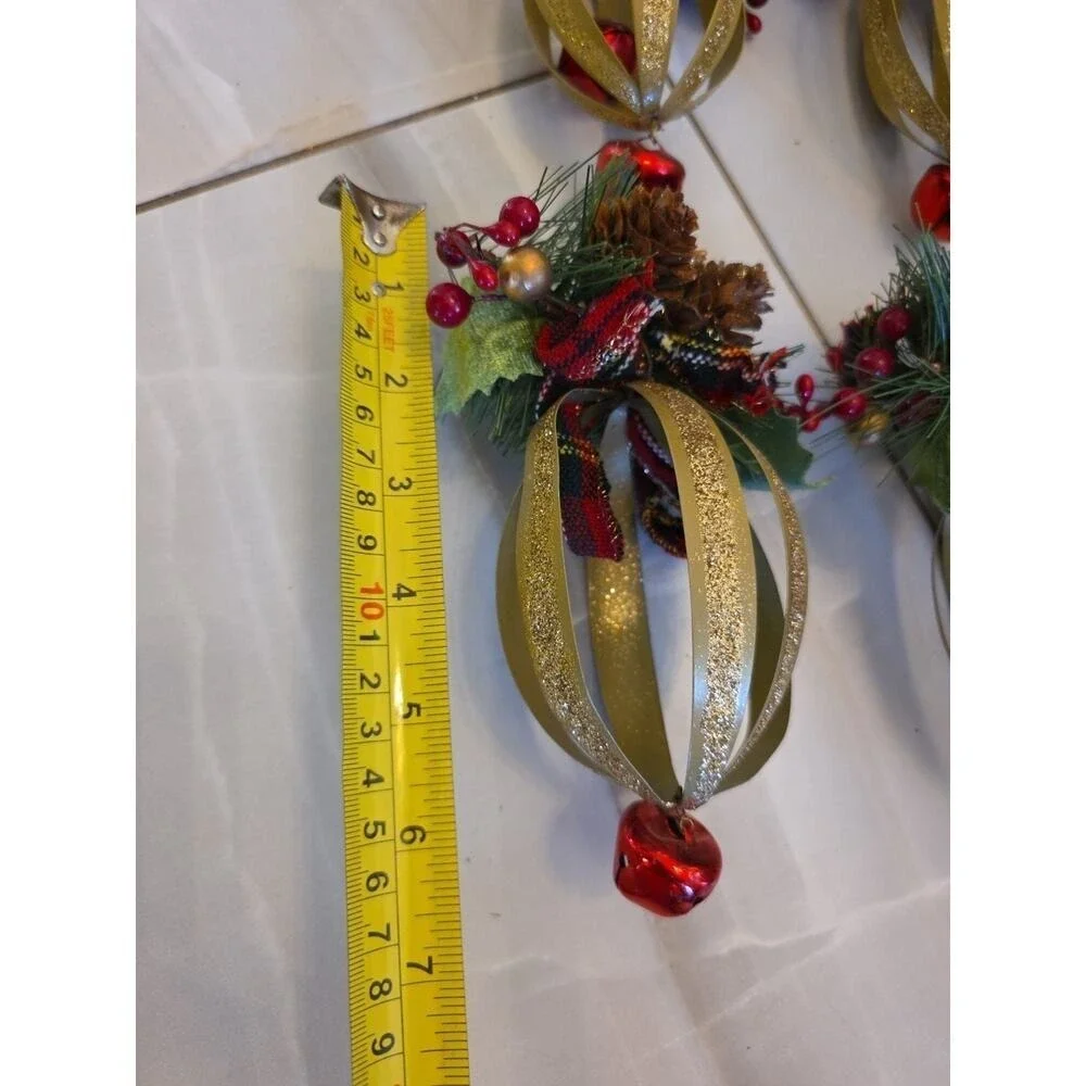 Lot of‎ 8 GOLD Tone Metallic String ORNAMENTS 6